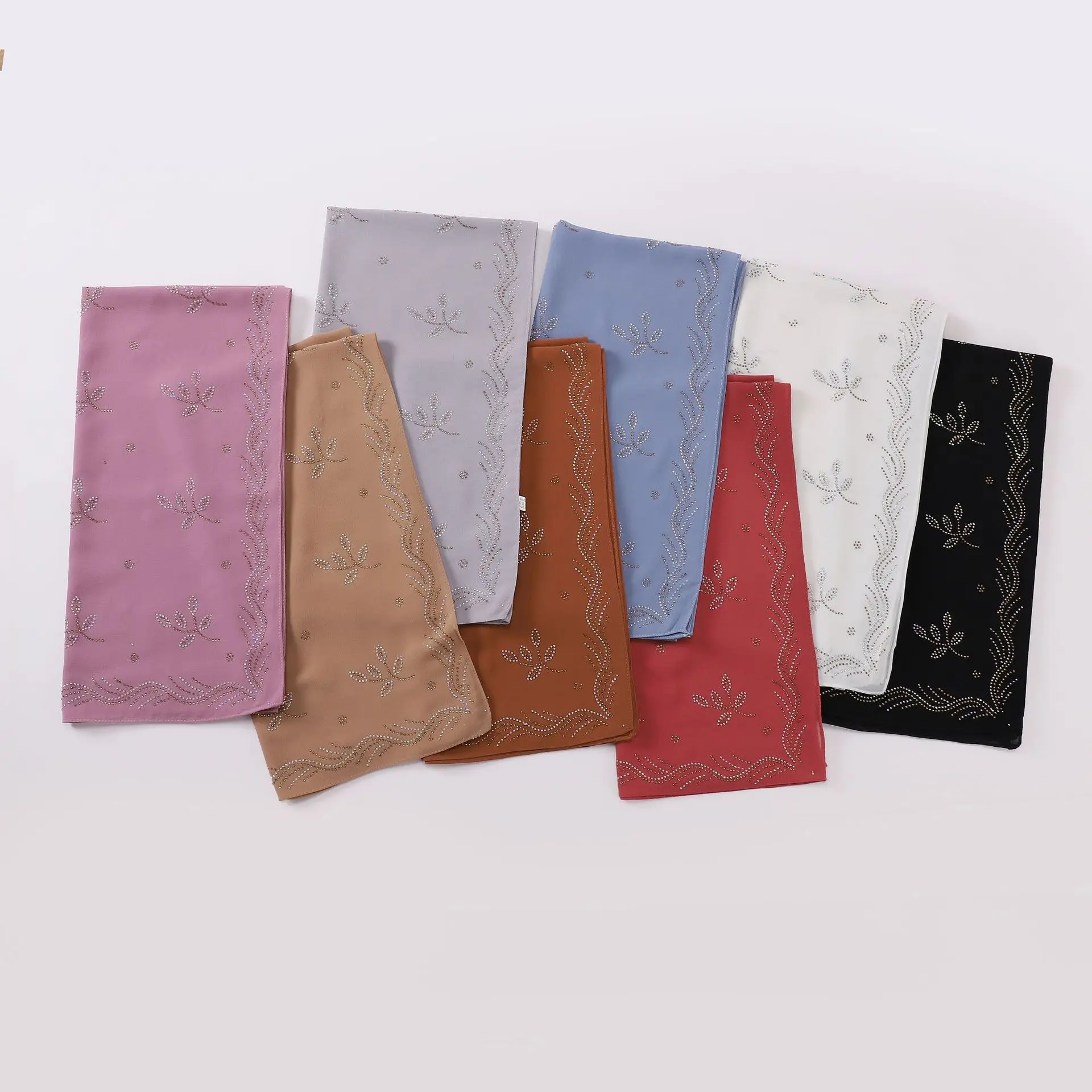 New Pearl Chiffon Leaf  90Cm Square High Quality Chiffon Hijab Soft Breathable Small Fresh Headscarf Chiffon Hijab Double Loop