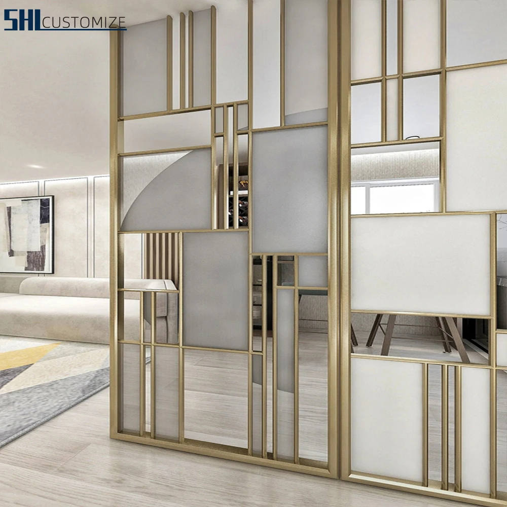 Foshan manufacturer Decorative glass office partition wall separating  indoor metal frame  Stainless Steel screens