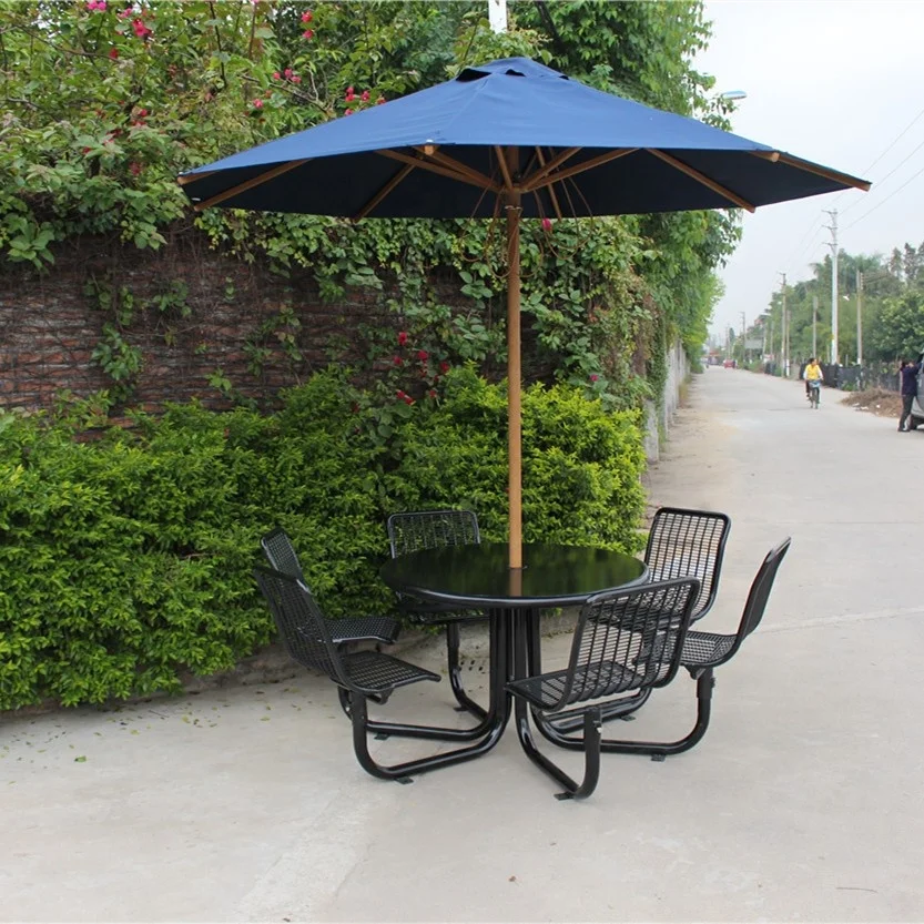 Gavin outdoor solid steel and welded wire mesh metal picnic table chair set