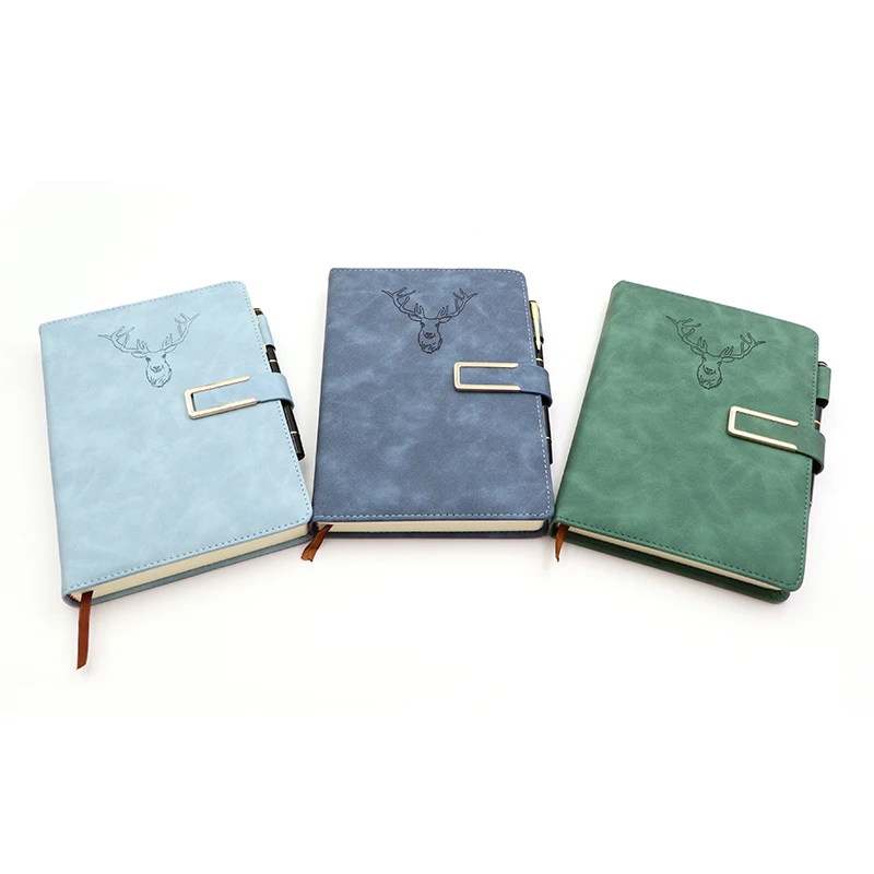 Hot selling custom logo pu leather moleskine a5 dot grid notebook with pen