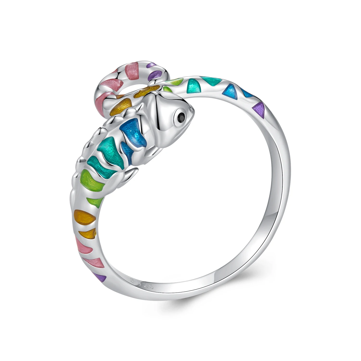 Colorful chameleon open ring men and women personality fashion s925 sterling silver ring