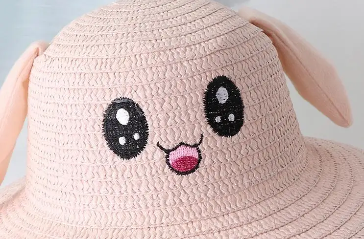 Tiktok Hot Style Kids Cute Rabbit Straw Hat Funny Moving Ears Summer Outdoor Beach Sunhat for Boys Girls Children Plain 7 Cm