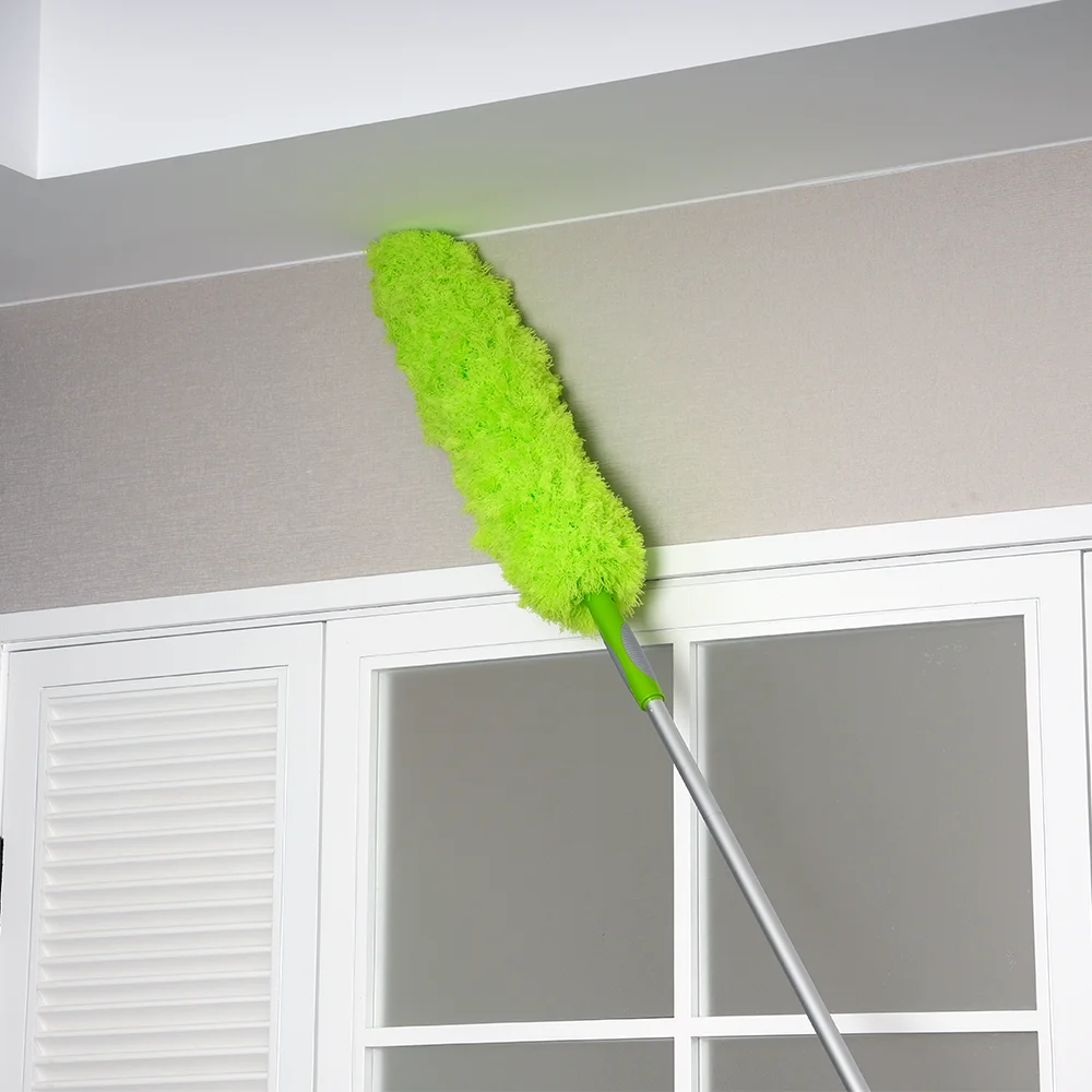 Scratch Resistant Feather Duster with Good Grips  Handle Cover Bendable Head Washable Green