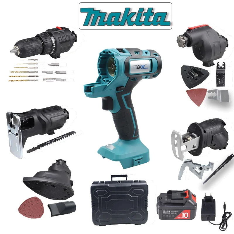 5 In 1 Cordless Quick Release Oscillating Tool/Jig Saw/Recip saw/Mouse Sander/ Electric Drill Combo Kit For Makita 18V Battery