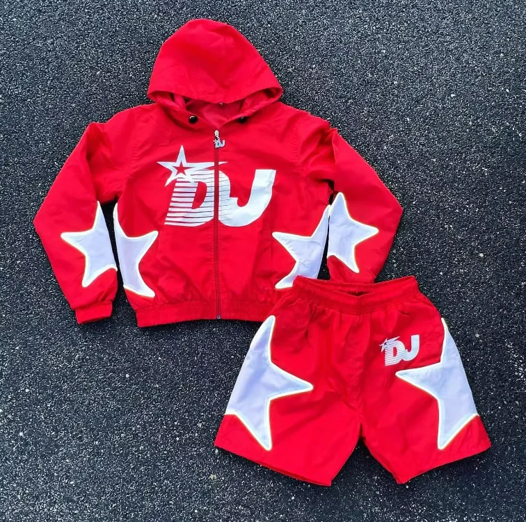 Men Sets Two Piece Custom Windbreaker Shorts And Jacket Tracksuit Reflective Zip Up Nylon Two Piece Windbreaker Short Set