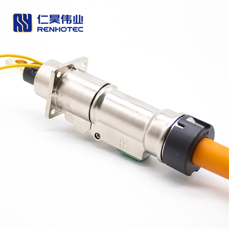 High Voltage Electric Metal Shell 350A Connector 95mm2 HVIL A Key  Busbar Lug / Screw Holes Socket 1Pin Straight Power 1kv Plug