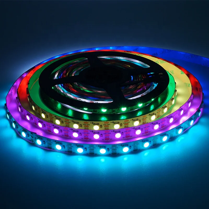 Customized Waterproof 60LEDs 60D 5V Smart WS2812B WS2812 2812 5050 SMD RGB Multicolor Flexible Addressable LED Strip