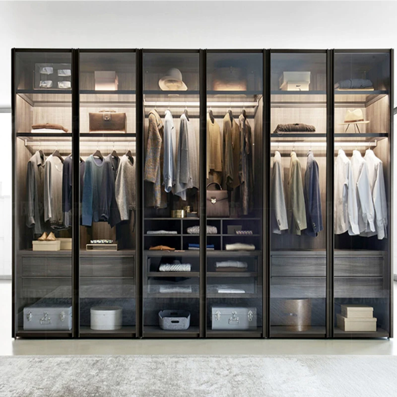 
Factory customized walk-in closet cloakroom, bedroom glass door wooden wardrobe 