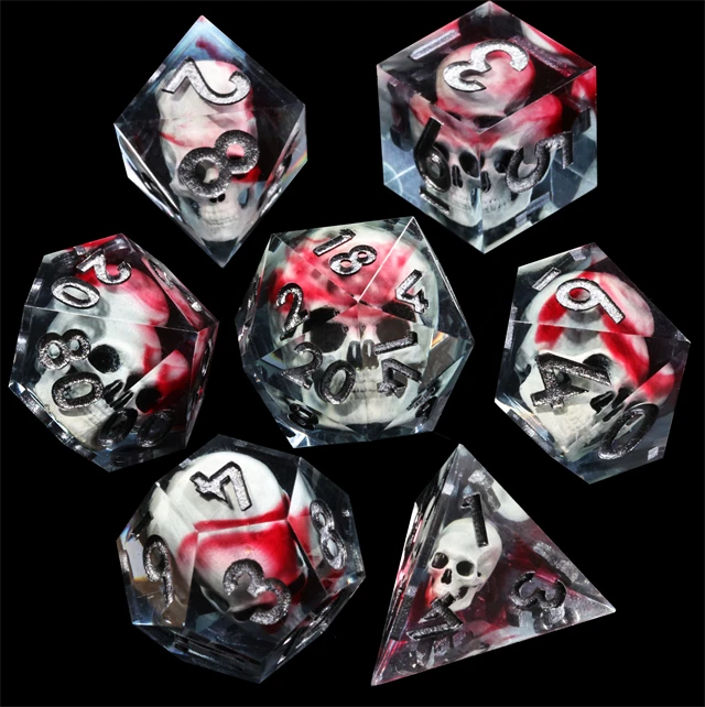 Mini Planet Handmade  Resin Polyhedral 3D Liquid Core Skull Dice Sharp Edges for DND RPG Board Role-Playing Games Custom Logo