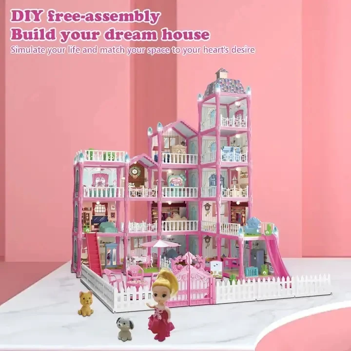 Girls Pretend Play Preschool Furniture Toy Plastic Doll House Miniature Doll House Kit