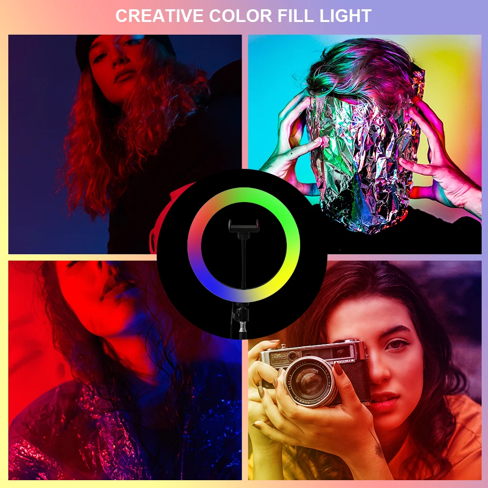  На возраст 6 8 10 13 14 18 дюймов Rgb кольцо светодиодная селфи подвесной светильник Led освещение для фотосъемки rgb Vlog Tiktok Youtube прямые