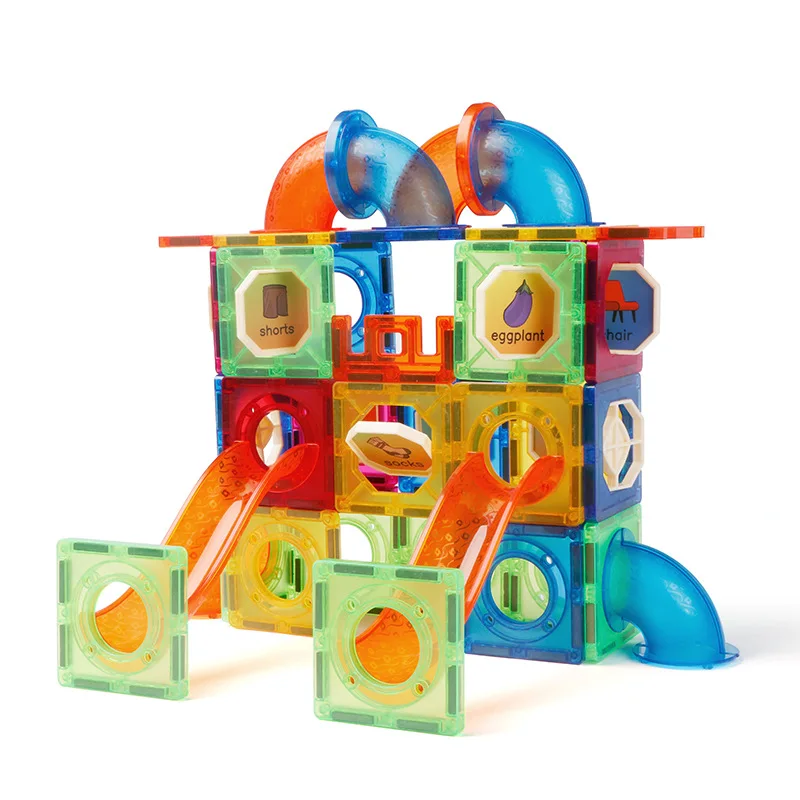colorful plastic tube building tiles toys with magnet ,3D Magnetic Building Marble Run