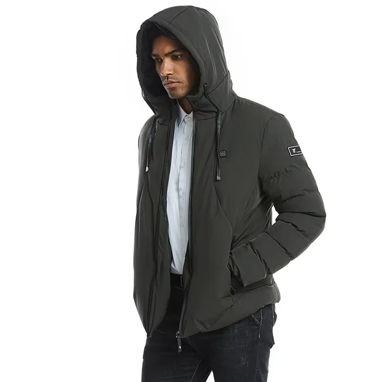 Mid-Length USB Heated Cotton Jacket for Men Winter Outdoor Three-Speed Temperature Control Corduroy Fabric Zipper Closure Thick