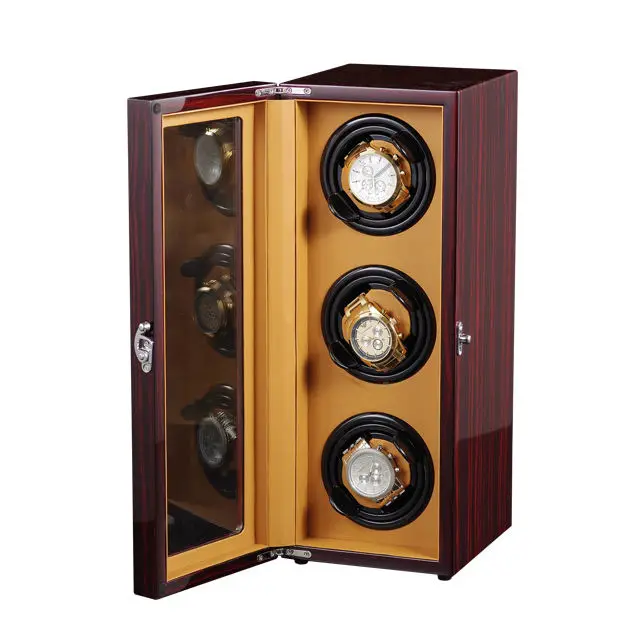 Wood Watch Box Automatic Winding case safe Mechanical Watch Winder Storage Collection Box display 3 Slots with OPEN-STOP