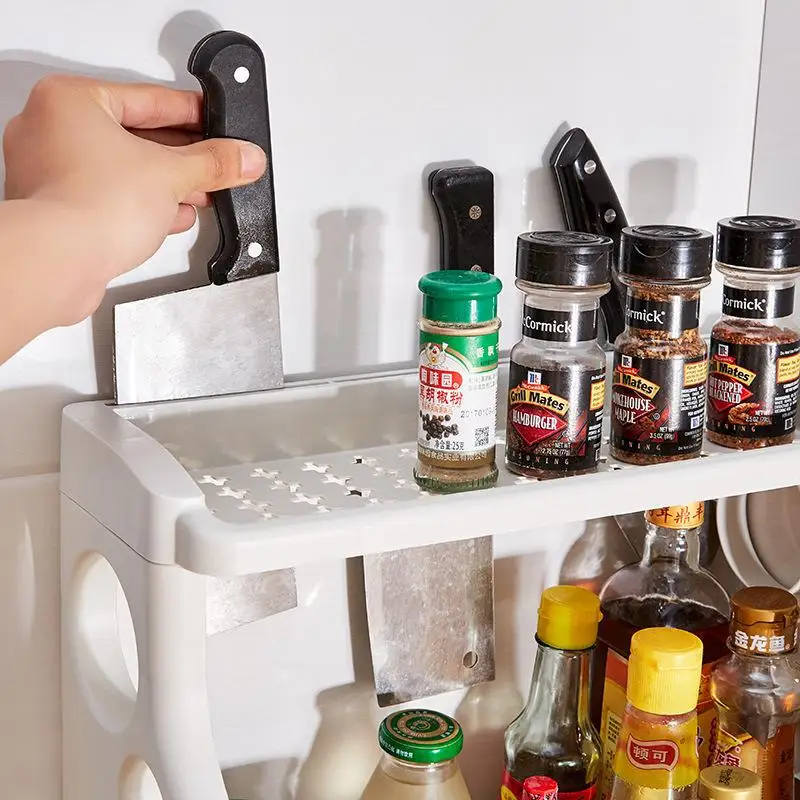 Kitchen Seasoning Seasoning Two-layer Storage Knife Rack Sundries Storage Storage Organizer Free Punch Plastic Polygon Spice