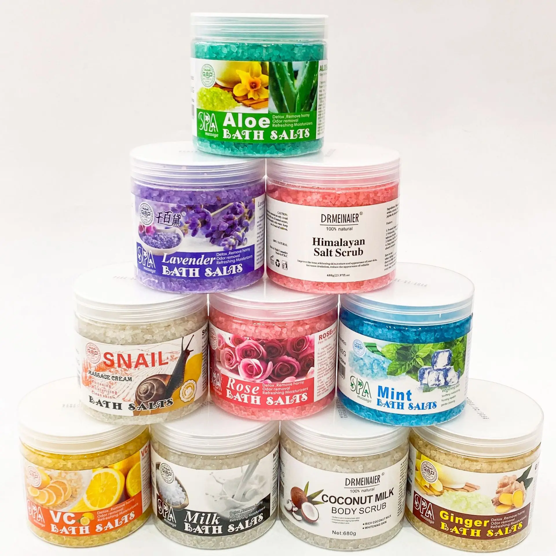 Wholesale good price Natural Organic Crystal Pink Salt Sugar Scrub Aroma Spa Soak Lavender Himalaya Rose Bath Salt With Flowers