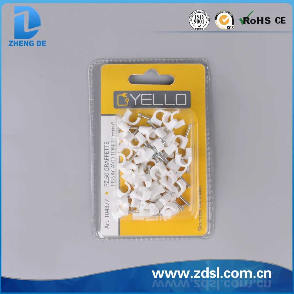 White Flat Nail Wire Circle Path Cable Clips