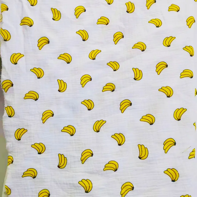 2 Layer Wholesale Customized Fruit Print Organic100% Cotton Double Gauze Muslin Fabric