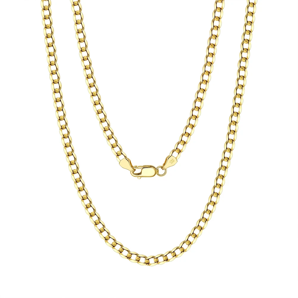 RINNTIN SC60-3 однотонные 18K Gold свыше 925 стерлингового серебра серебристого цвета в итальянском стиле; Цвет: 3 мм драгоценный камень резит кубинской цепочка Ожерелье для мужчин и женщин
