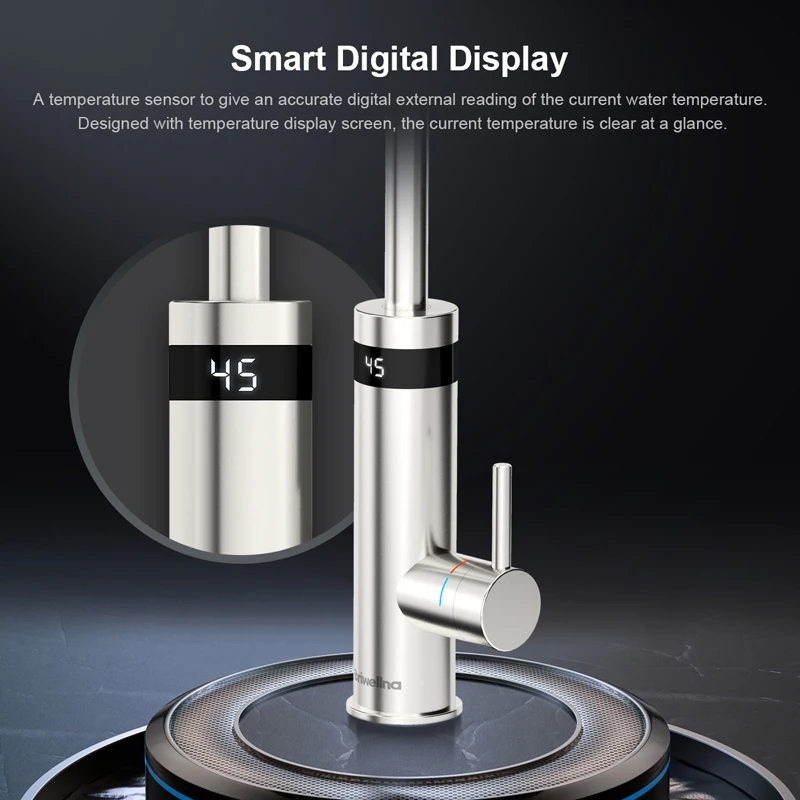 Briwellna 220V 3200W Kitchen Stainless Steel Electric Water Heater Tap Fast Instant Heating Faucet with Digital Display