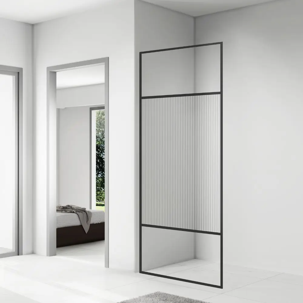 Glass Framed Shower Screen Bathroom Walk in  Modern Rectangle Straight Clear Tempered Glass Panel Shower Room