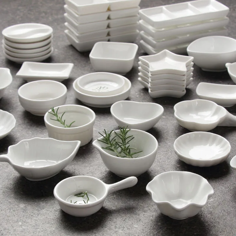 High white porcelain sauce dishes various shapes salad  butter saucer dish ceramic wholesale