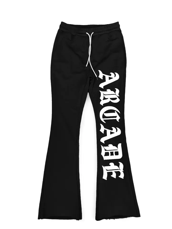 Custom Wholesale 100% Cotton Fabric For Flare Track Jogger 3D Puff Print Fleece Sweatsuits Men Sweatpants Stacked Sweat Pants