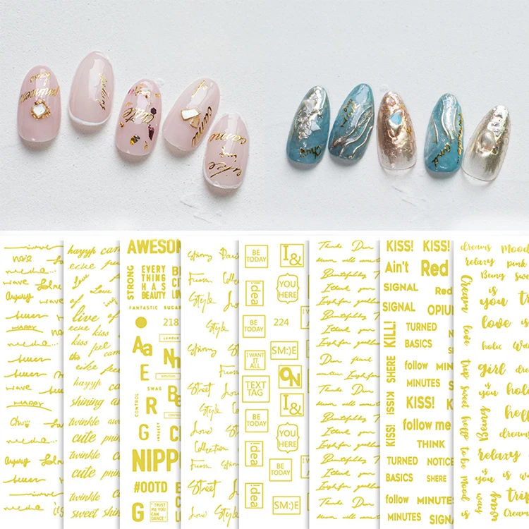
JOUFUL Wholesale golden English alphabet nails stickers DIY Graphics 3D art nail stickers 
