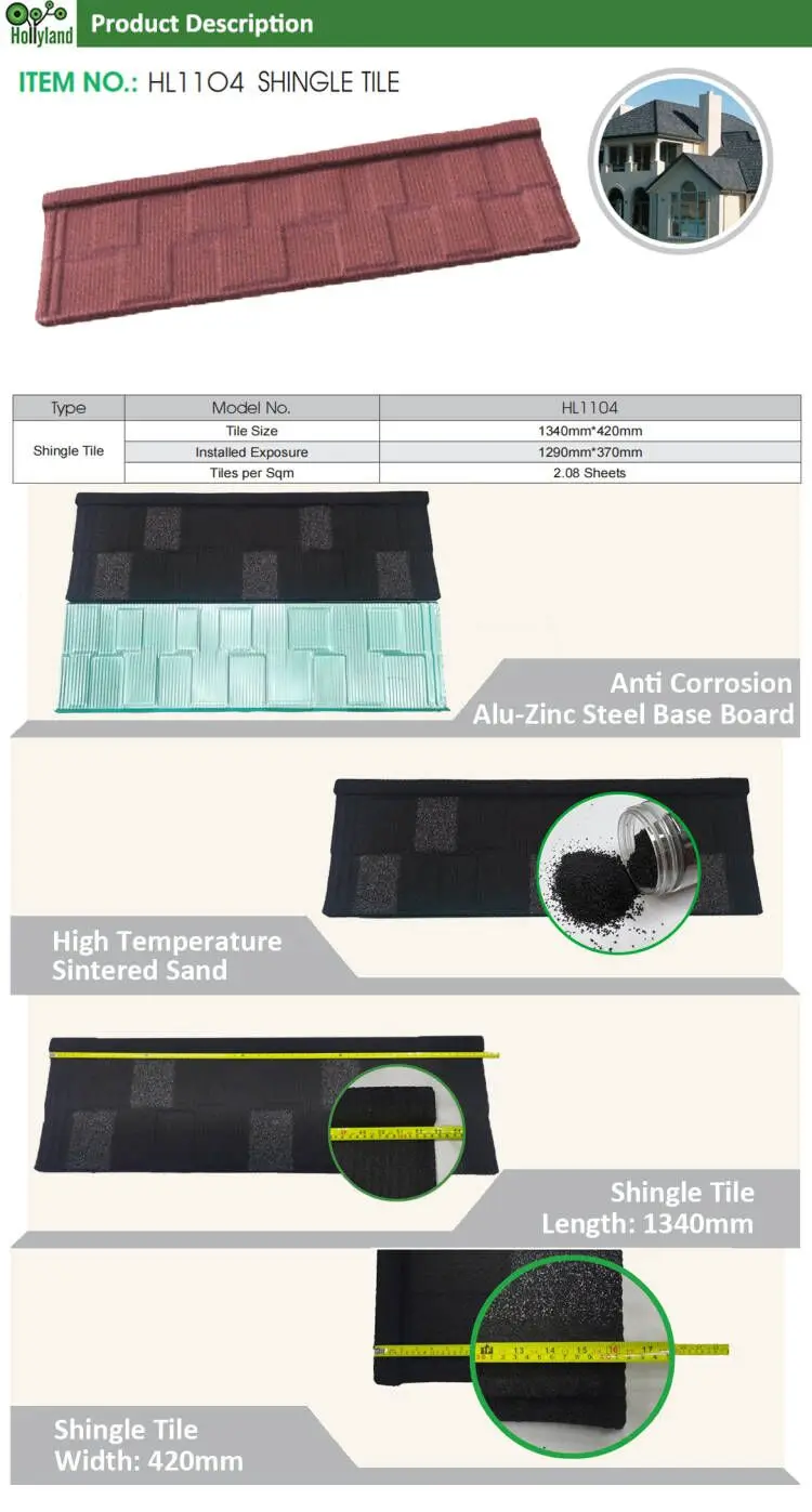 Wholesale Building Material Shingles Brown Stone Chip Coated Steel Flat Roof Tiles Malaysia