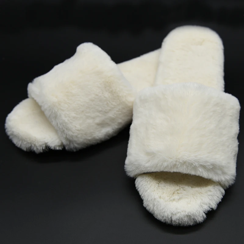 Soft comfortable home slippers with fur warm flat slipper shoes indoor