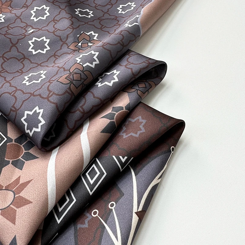Custom Low Moq Silky Satin Chiffon Abstract Pattern Fabric medium Weight 84gsm Wedding Material , hair scrunchy, turban fabric
