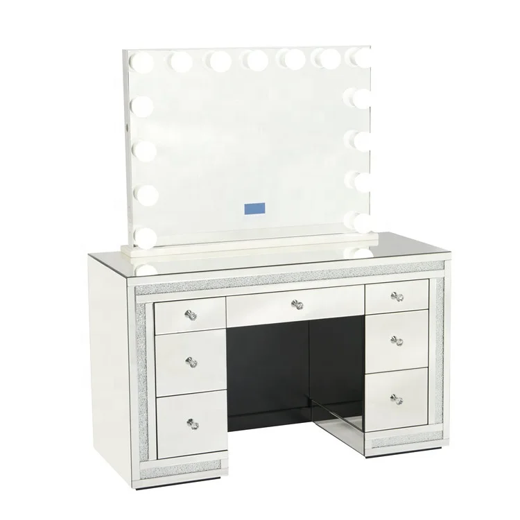 ILUMAY Luxury large mirrored premium makeup vanity glass dressing vanity table mirror with drawer