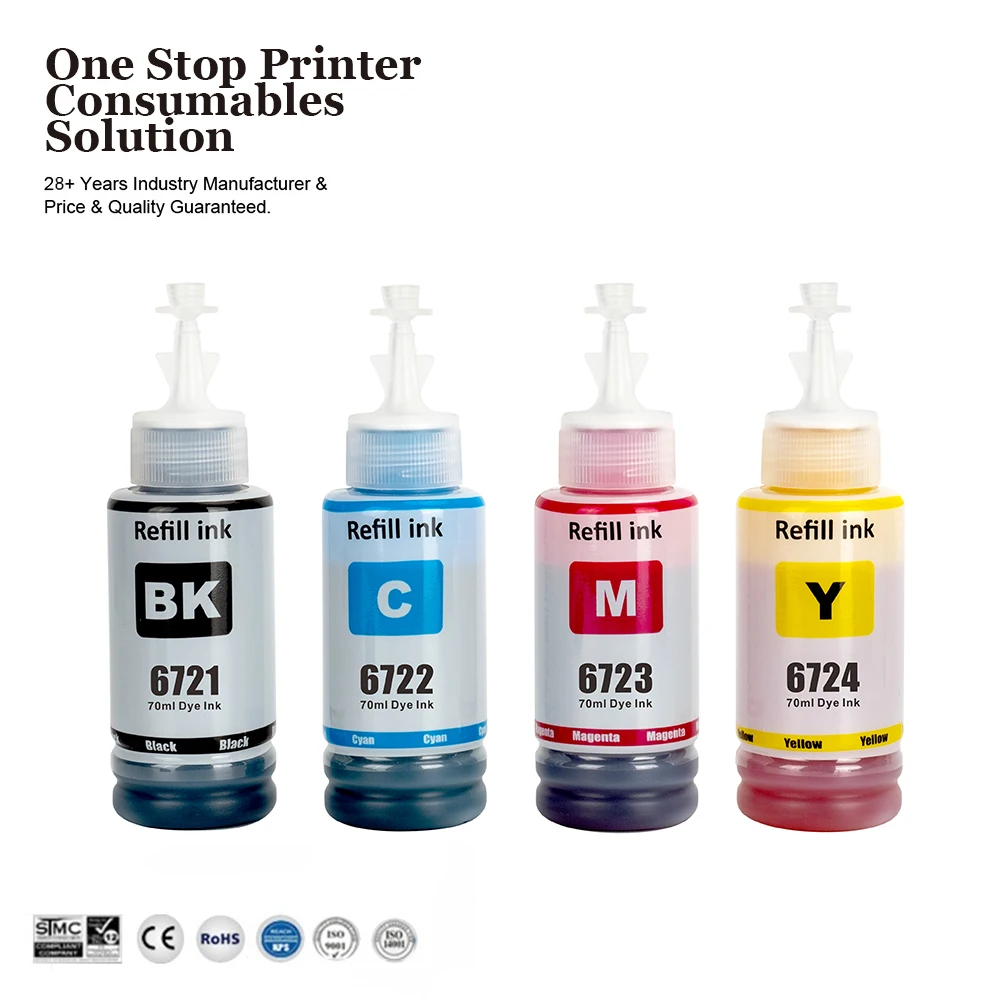 INK-POWER T672 T6721 6721 Premium Color Compatible Bulk Bottle Water Based Refill Ink for Epson L220 L1300 Printer
