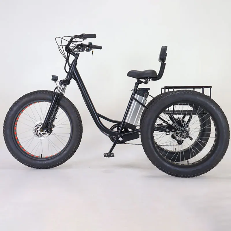 500W Big Power 20*4 Inch Fat Tire 3 Wheel Electric Tricycle With Rear Basket 3 Wheel Electric Cargo Bike Cargo Tricycle