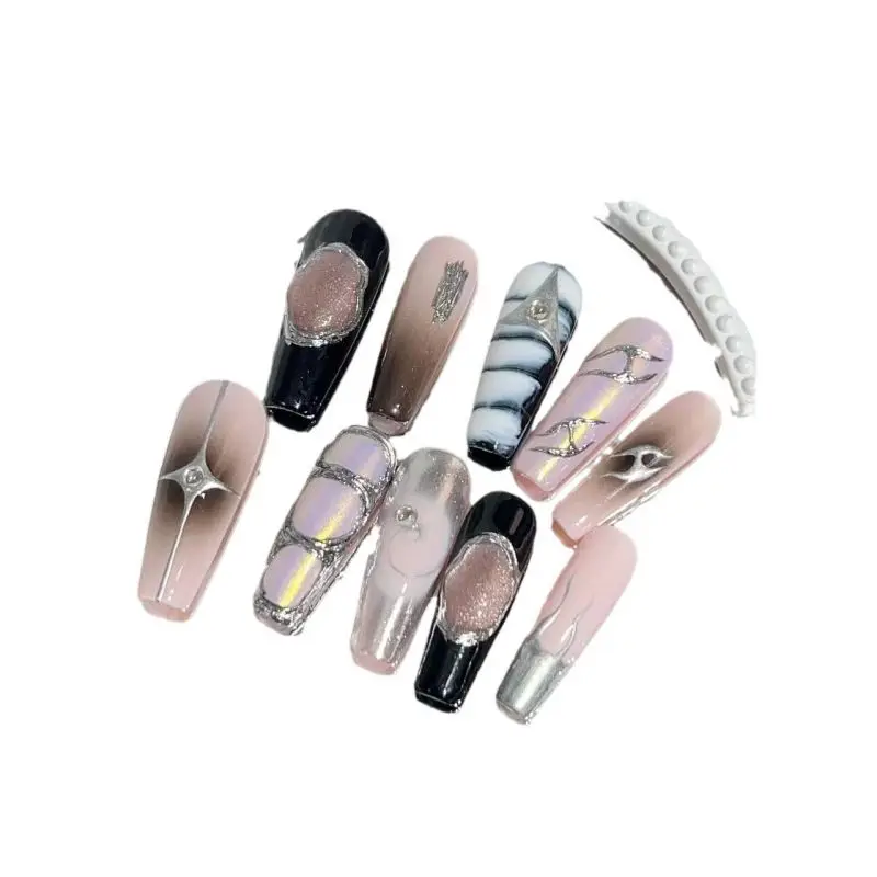 Wear Nail Pure Handmade Nail Art Finished Patches Hand-painted Magic Mirror French Gradient Aurora Nail Art