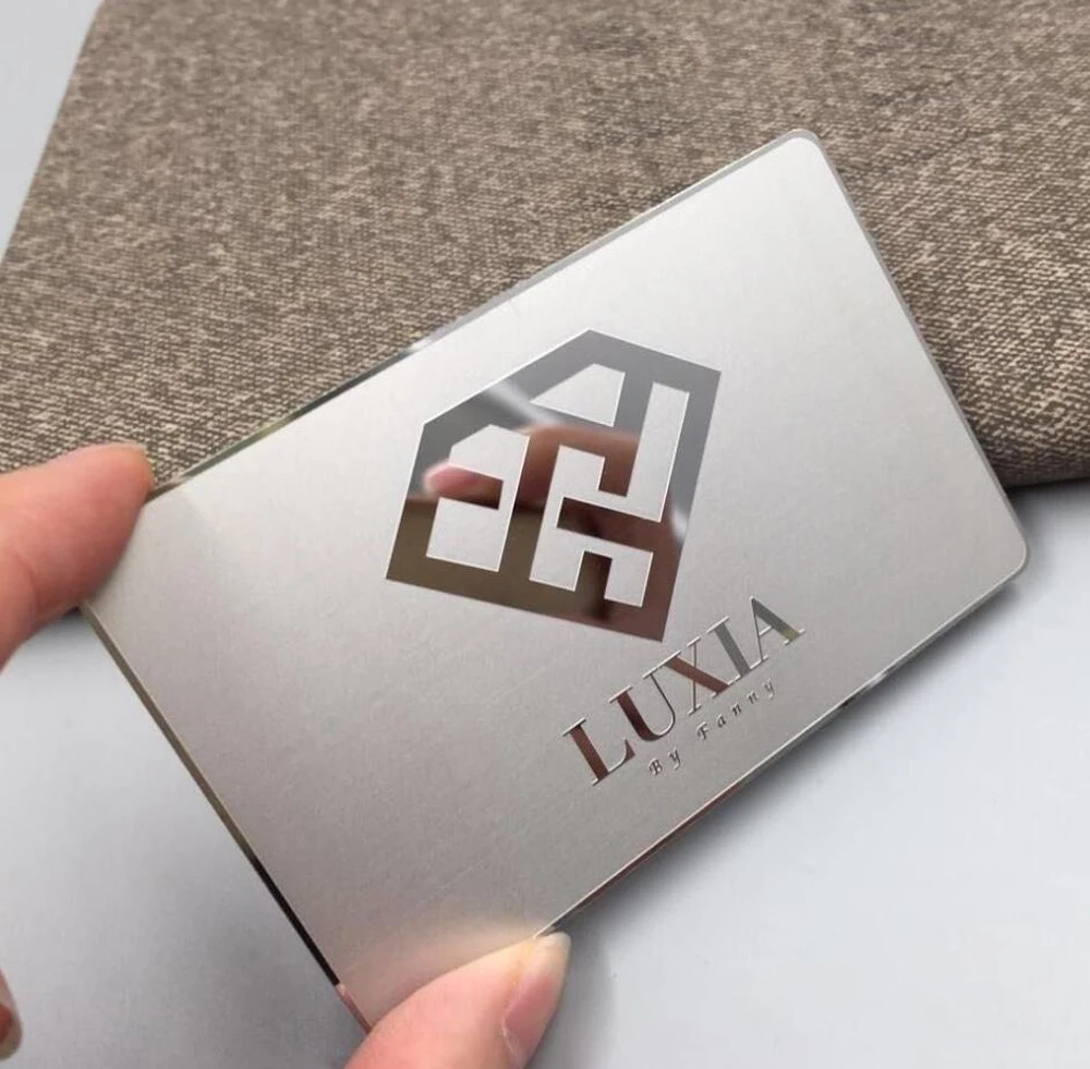 High quality free design Laser Cut metal dog tags qr code Stainless Steel Metal nfc cards 213chip Metal Business Card with chip