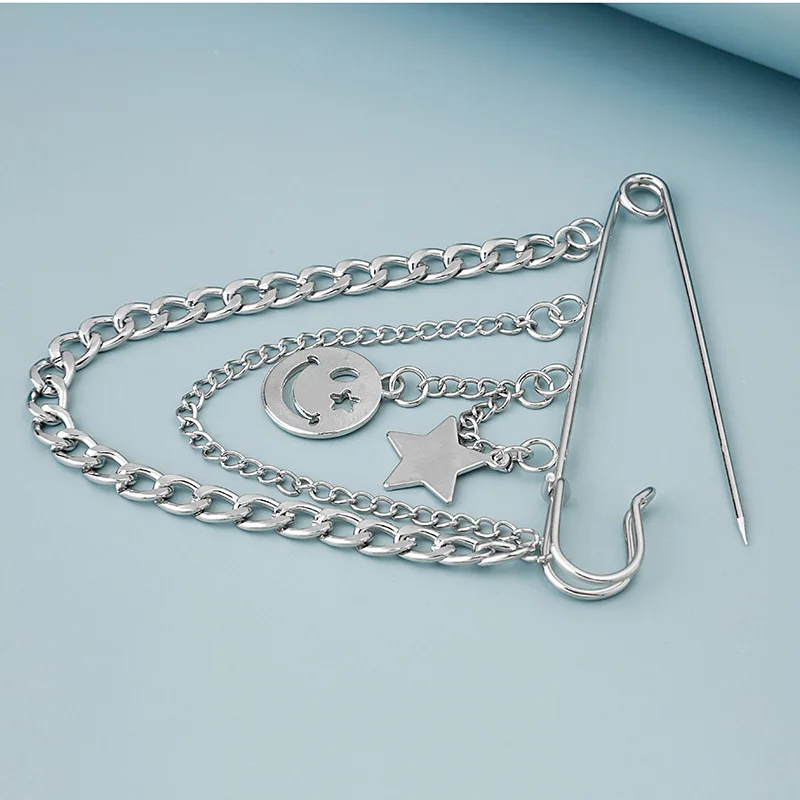 Korean Silver Cross Butterfly Smile Face Chain Brooch pin for Clothes Decoration