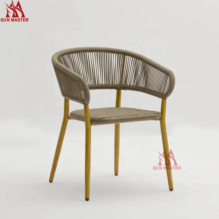 High Quality Modern Patio Furniture Rope Woven Aluminum Chair Garden Restaurant Outdoor Indoor Stackable Rattan Wicker