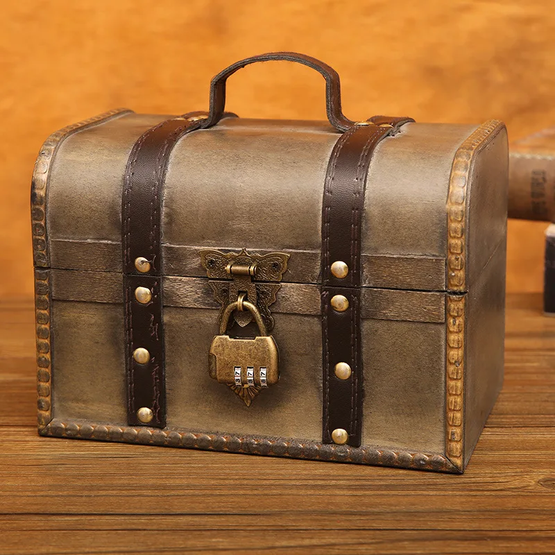 2408 guxiang European-style treasure chest Wooden antique storage box Vintage vintage photography room escape password props