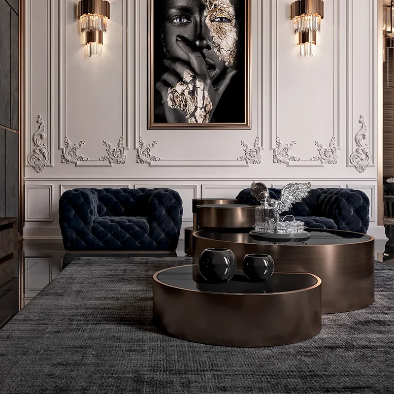 Tufted velvet half round curved customized sitting furniture couches luxury living room sofas set