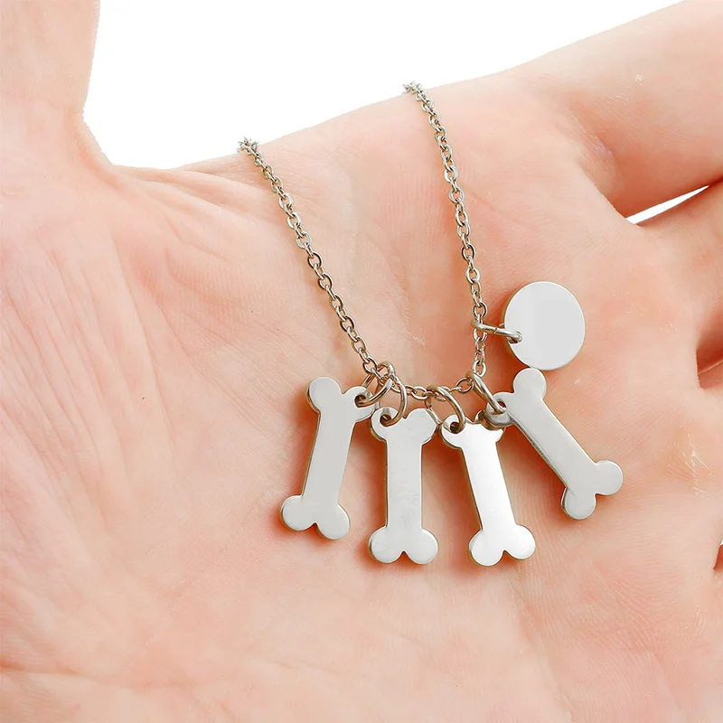 Fashion Stainless Steel Dog Bone  Necklace Custom Engraved Pendant