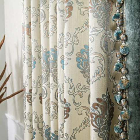 Classic jacquard blackout curtain fabric with printed voile printed sheer curtain for home and hotel