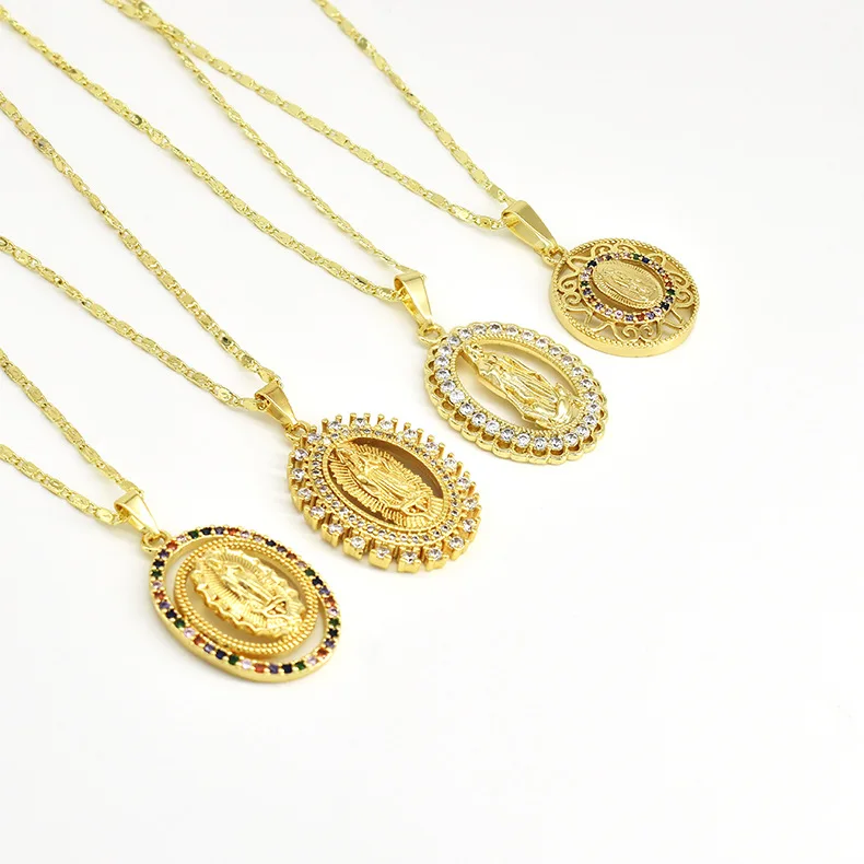 Europe, the Middle East cross-border religion copper micro-inset zircon necklace personality fashion Madonna pendant necklace