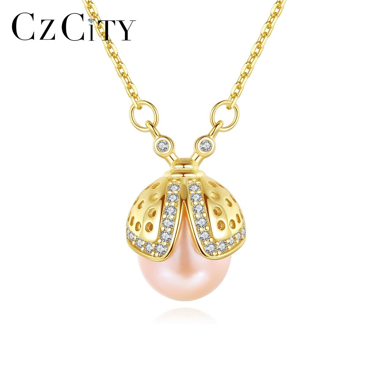 CZCITY Freshwater Pearl S925 Sterling Silver Jewelry Fine Woman Jewellery Wholesale Unique Pendant Ladybug Necklace