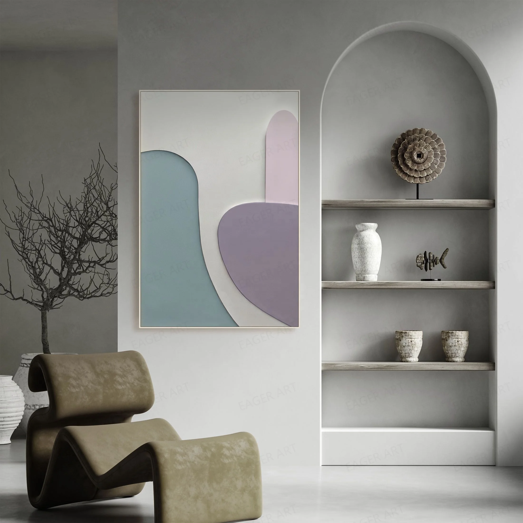 Minimalist Living Room 3D Relief Carving Multiple Layer Hand Paintings Modern Texture Painting With Framed Artwork