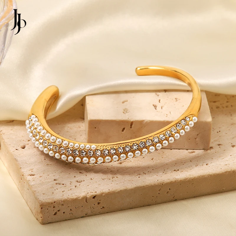 JOJO Fashion 2023 Luxury multi-layer full diamond pearl bracelet 18k gold plated stainless steel open bracelet charms women