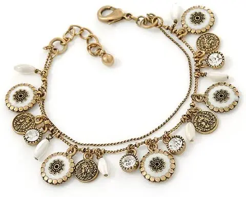 
Vintage Inspired Brass Double Chain Charm Bracelet In Antique Gold Metal for men and women 