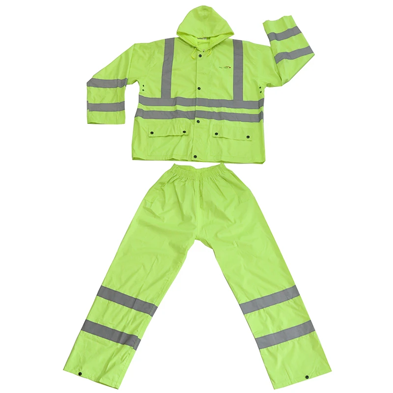 High Visibility Class 3 Reflective Long Jacket Safety Raincoat For Men Reflective Poncho Raincoat Fluorescent Security