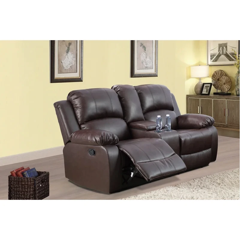 Sans Classic American Manual Air Leather 3+2+1 Recliner Sofa Set Reclining Living Room Set Motion Sofa With Drop Down Table