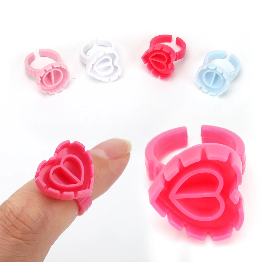 Wholesale Eyelash Glue Holder 100pcs/pack Plastic Disposable Eyelash Extension Glue Heart Shape Plastic Eyelash Glue Ring